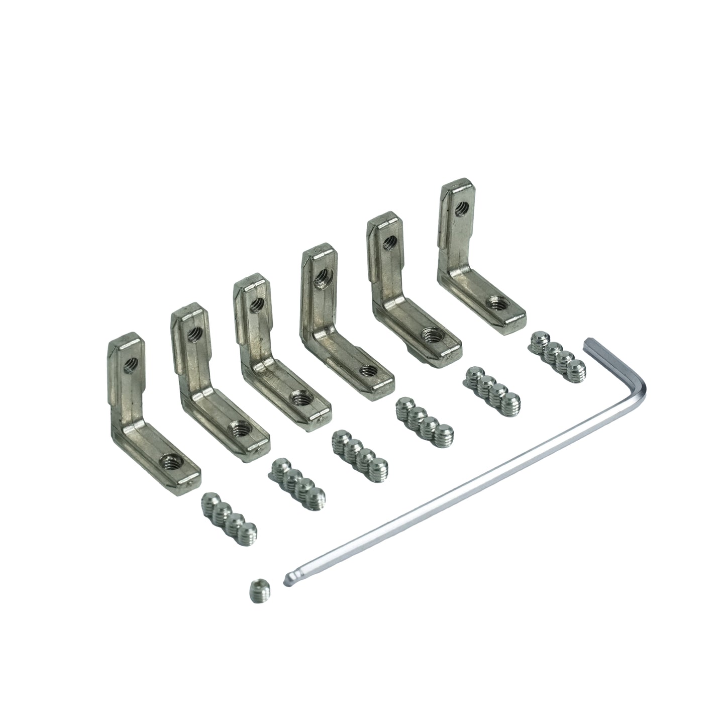 For 15x15mm Profiles, 12 Internal Corner Connectors, 25 Flat Point Hex Screws M4, 1 Hex Allen Wrench