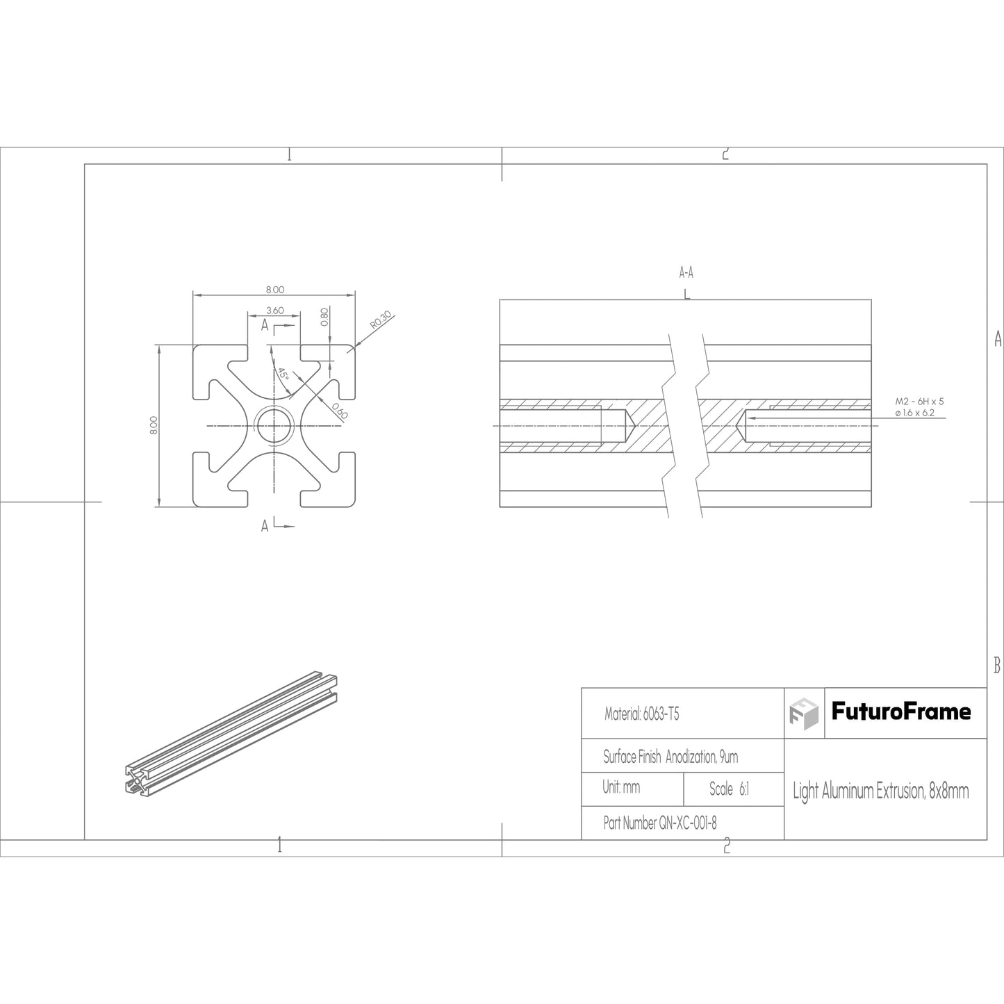 Aluminum Profiles, 8x8mm