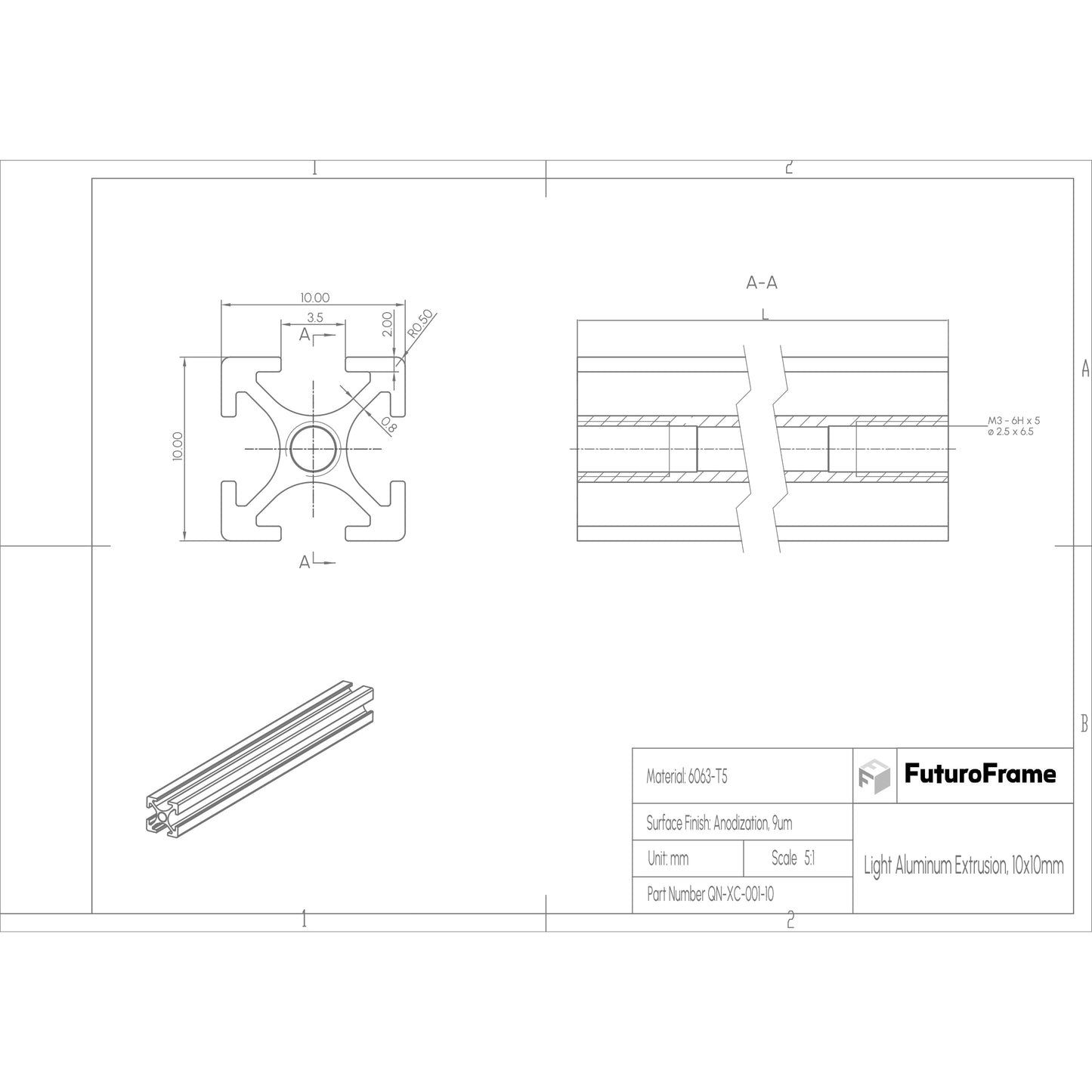 Aluminum Profiles, 10x10mm