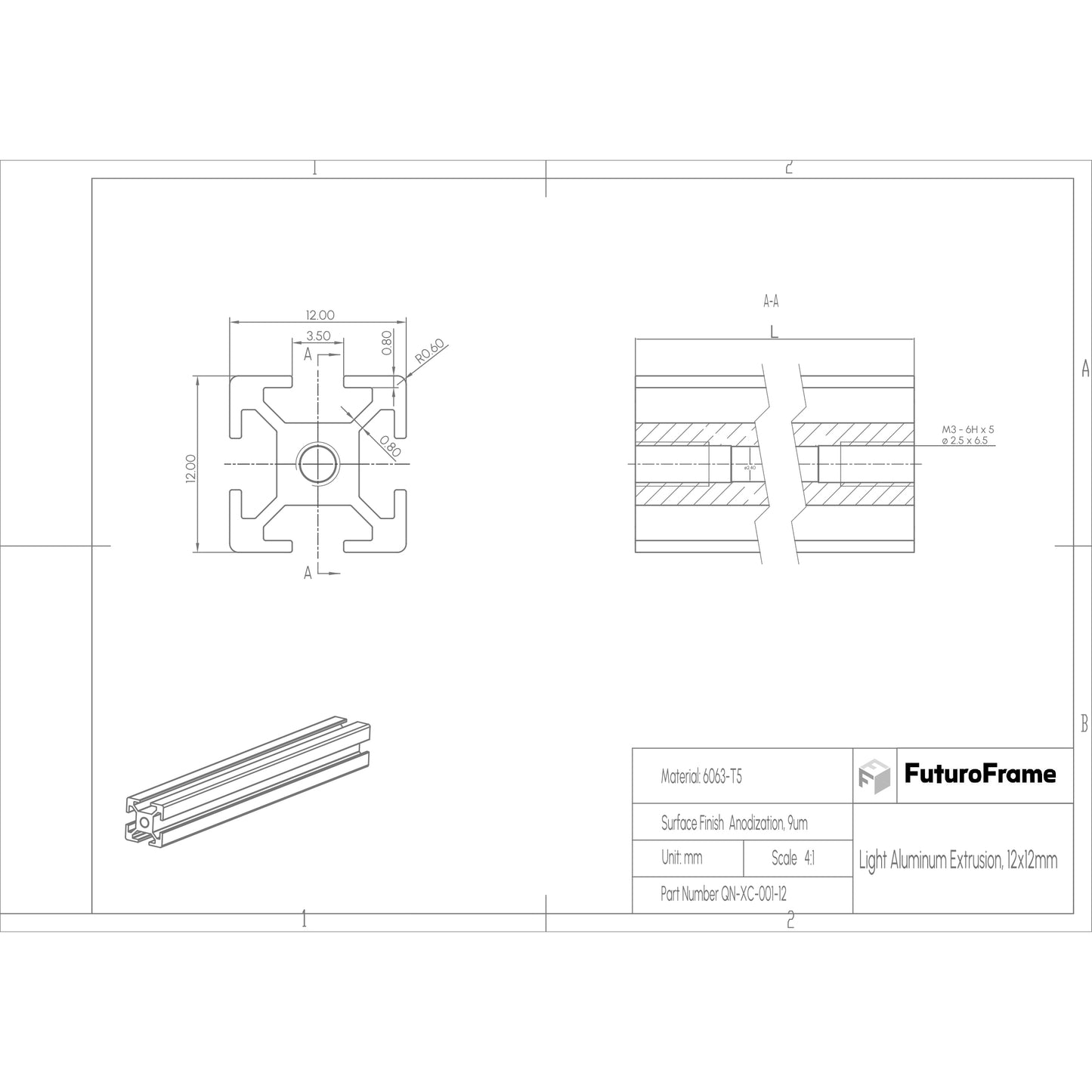 Aluminum Profiles, 12x12mm