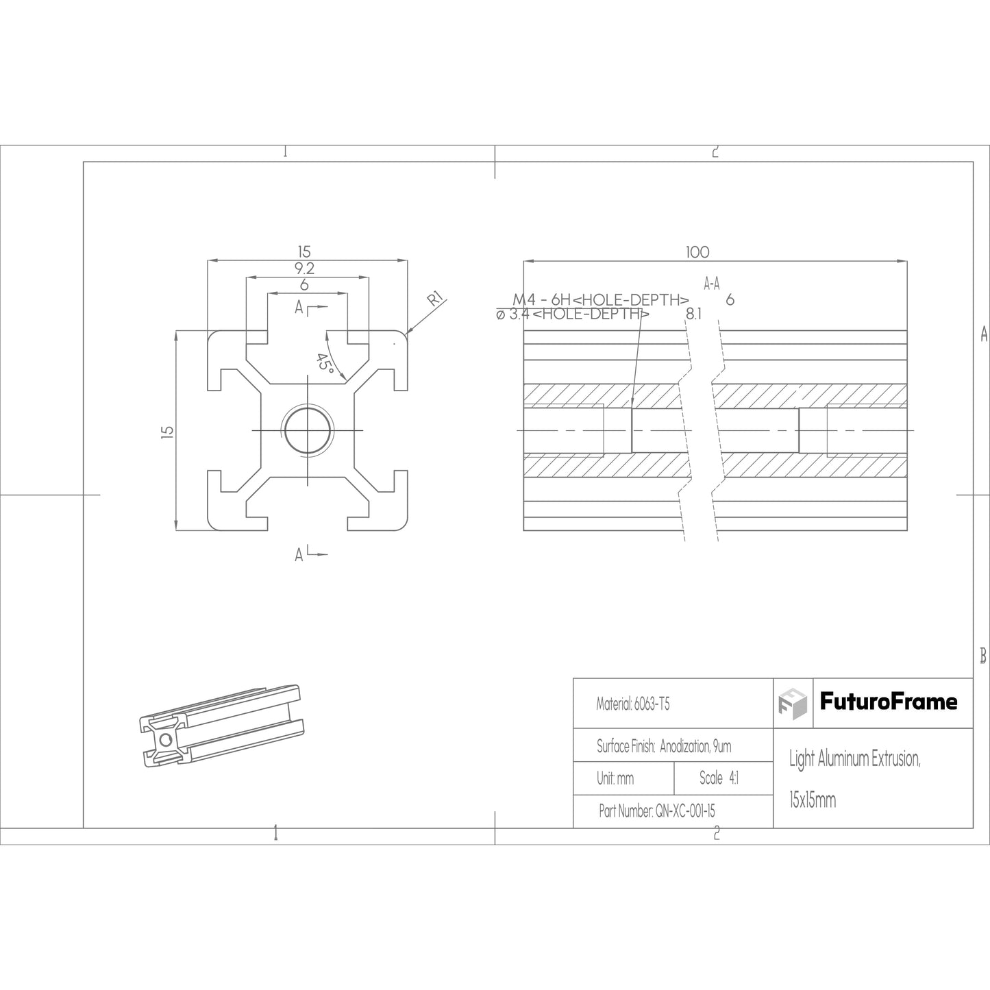 Aluminum Profiles, 15x15mm