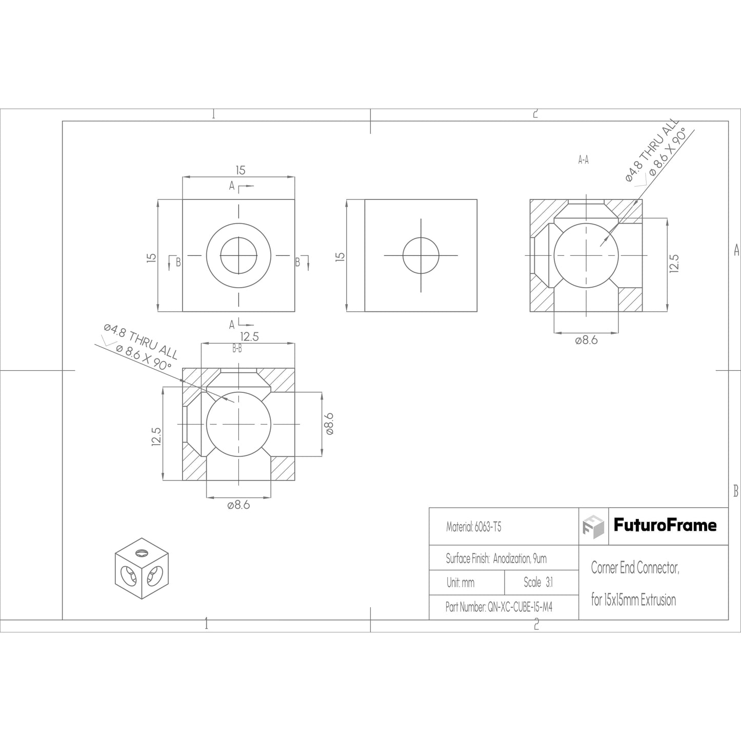 Corner End Connectors, 12 Pieces + 50  Countersunk Head Screws