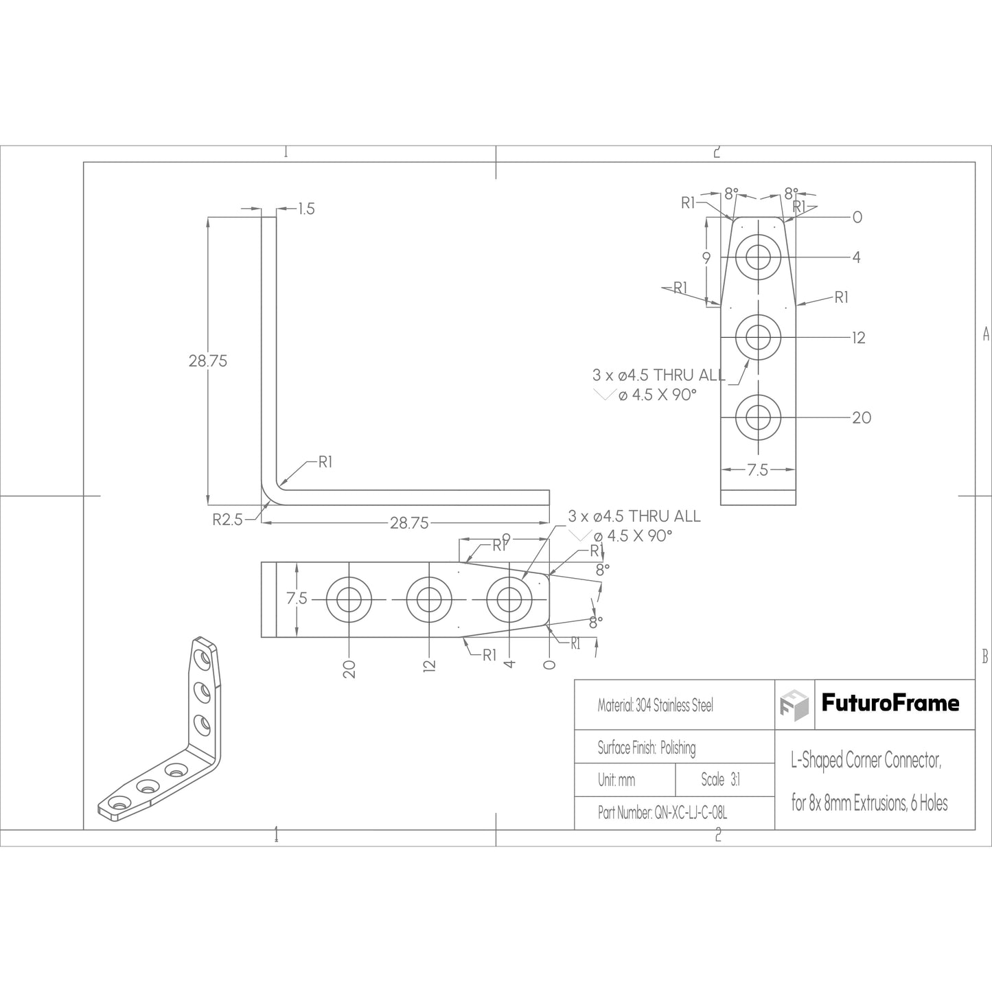 L-Shaped Corner Connectors, 6 Pieces