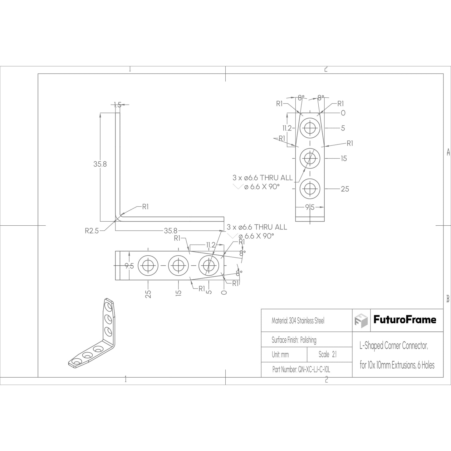 Extended L-Shaped Corner Connectors, 6 Pieces