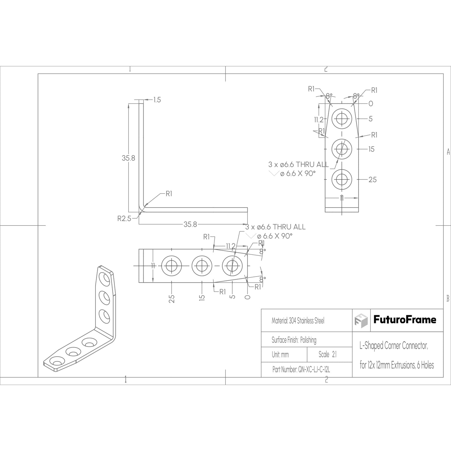 Extended L-Shaped Corner Connectors, 6 Pieces