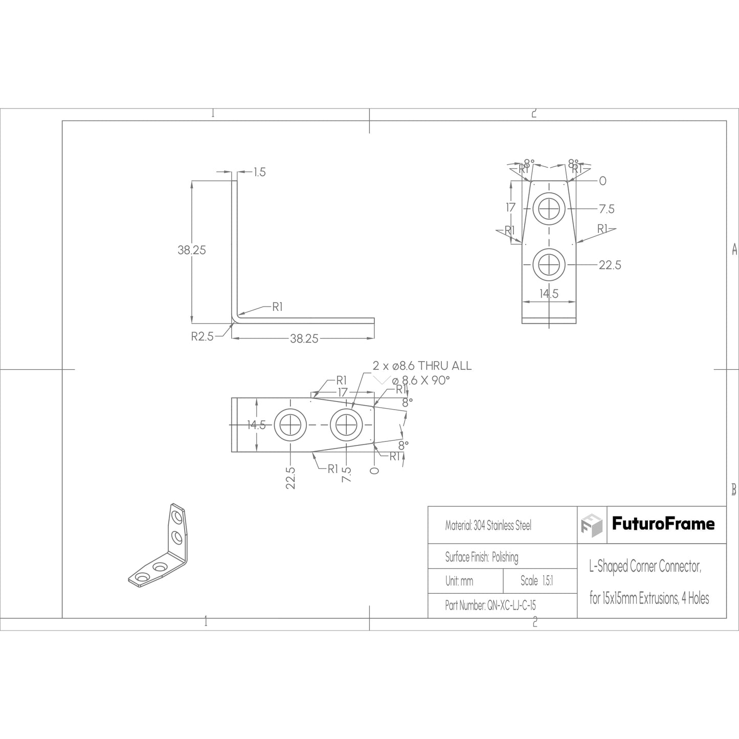 L-Shaped Corner Connectors, 6 Pieces