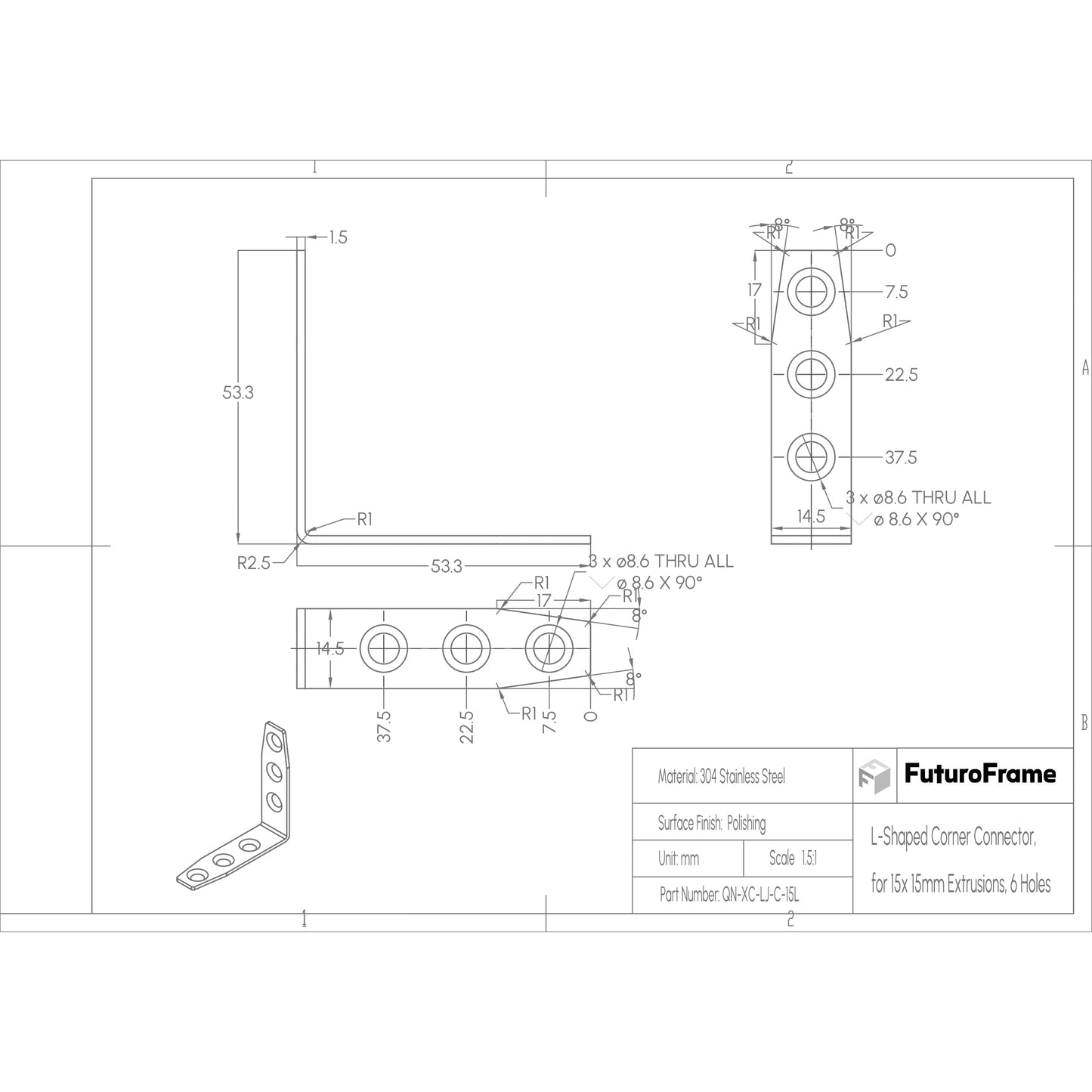 Extended L-Shaped Corner Connectors, 6 Pieces