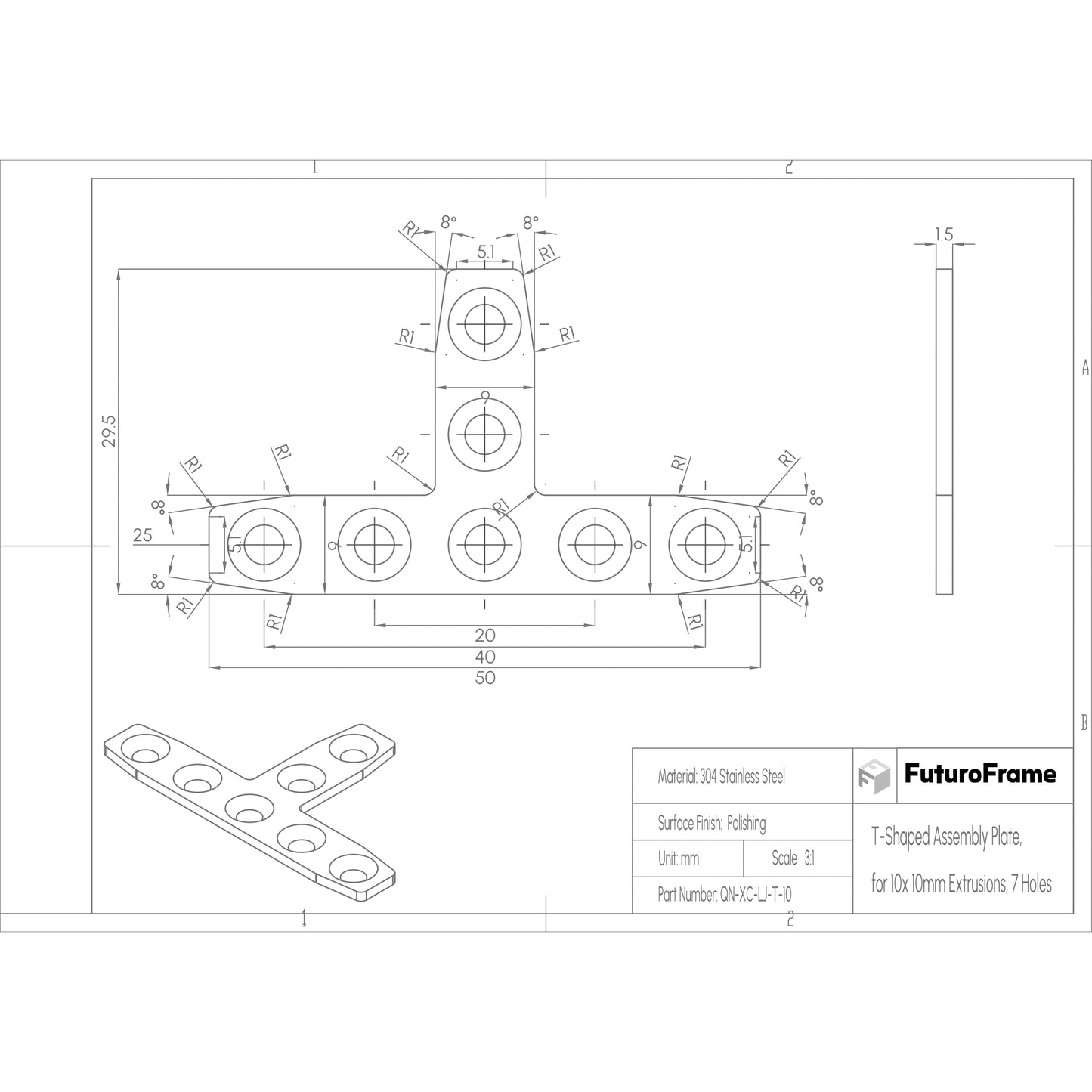 T-Shaped Assembly Plates, 6 Pieces