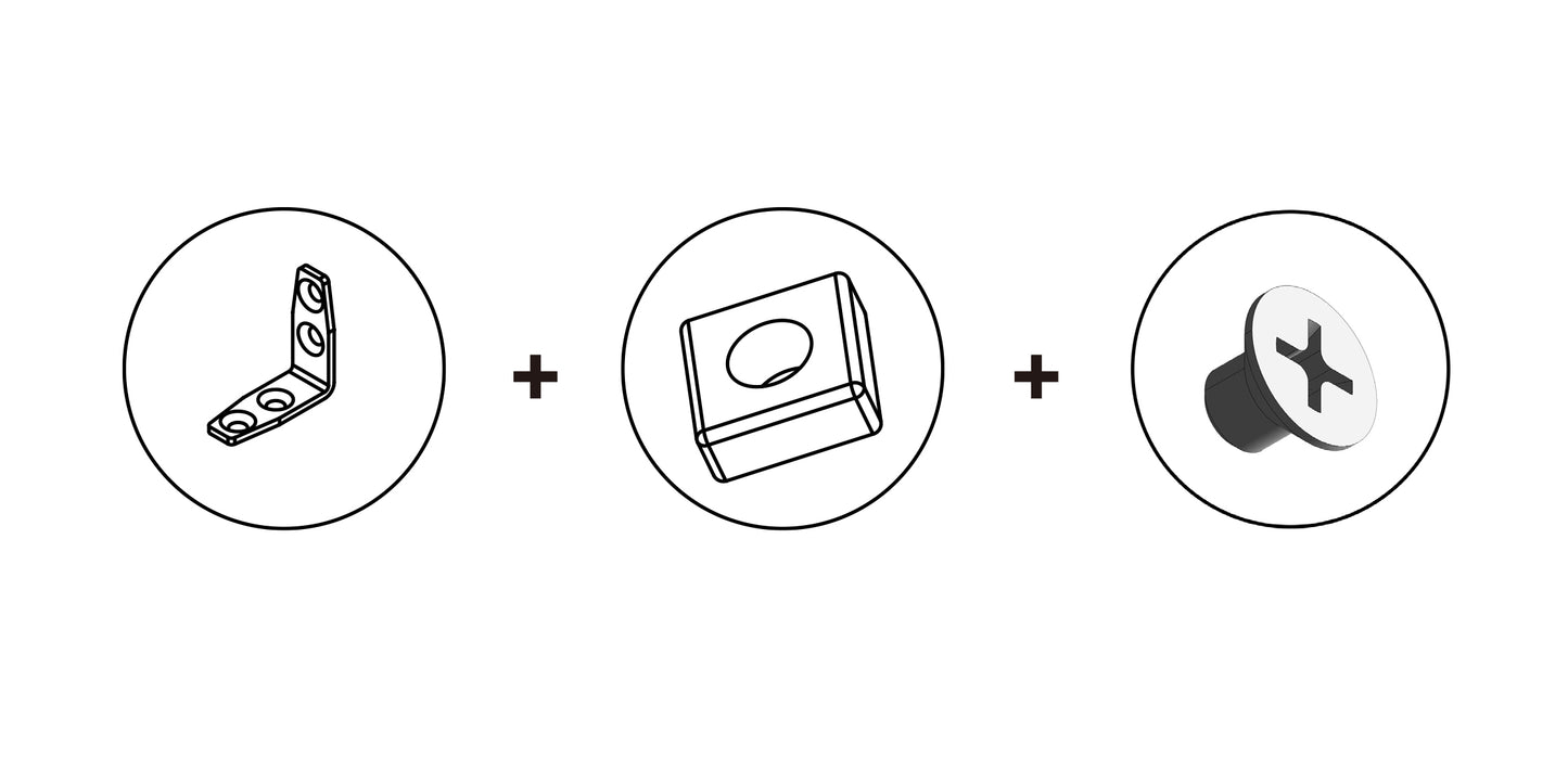 L-Shaped Corner Connectors + Sliding Nuts + Countersunk Head Screws