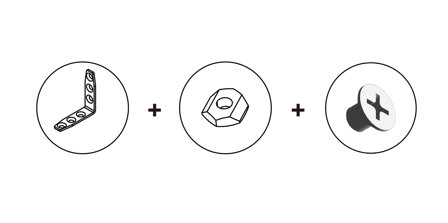 Extended L-Shaped Corner Connectors + Sliding Nuts + Countersunk Head Screws
