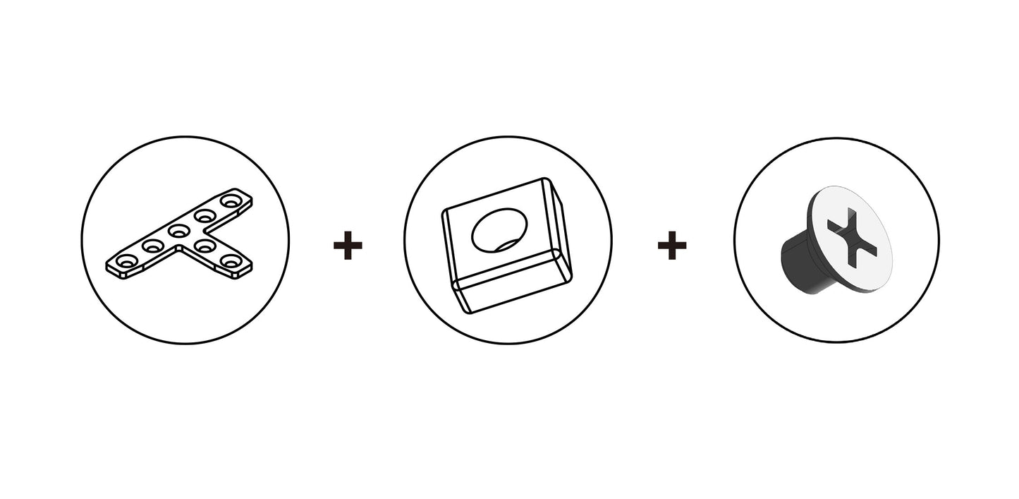 T-Shaped Assembly Plates + Sliding Nuts + Countersunk Head Screws