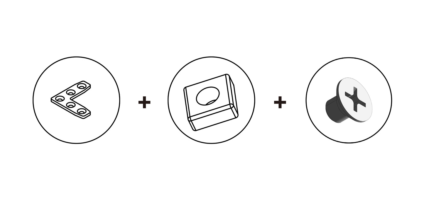 L-Shaped Assembly Plates + Sliding Nuts + Countersunk Head Screws