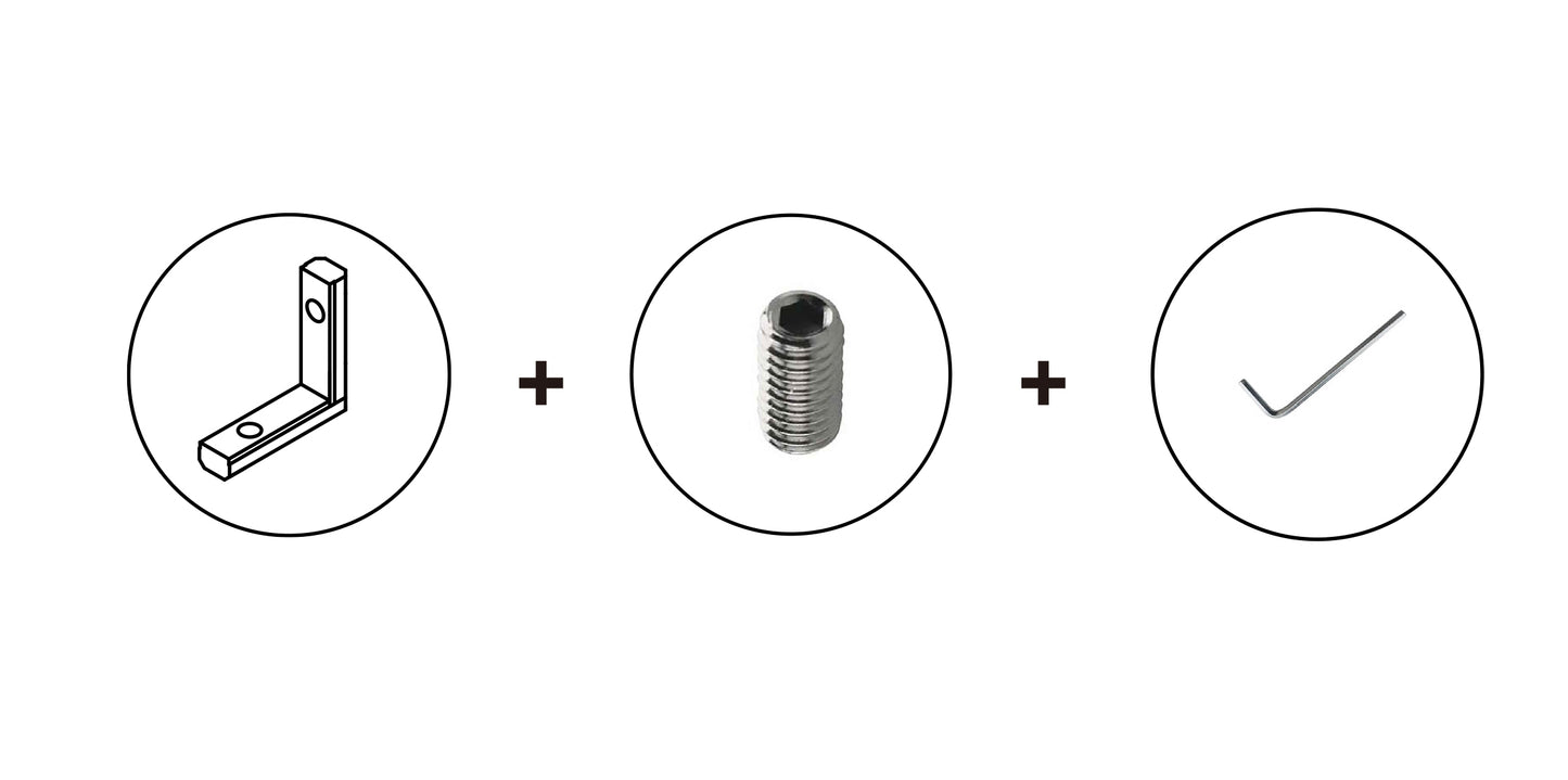 For 15x15mm Profiles, 12 Internal Corner Connectors, 25 Flat Point Hex Screws M4, 1 Hex Allen Wrench